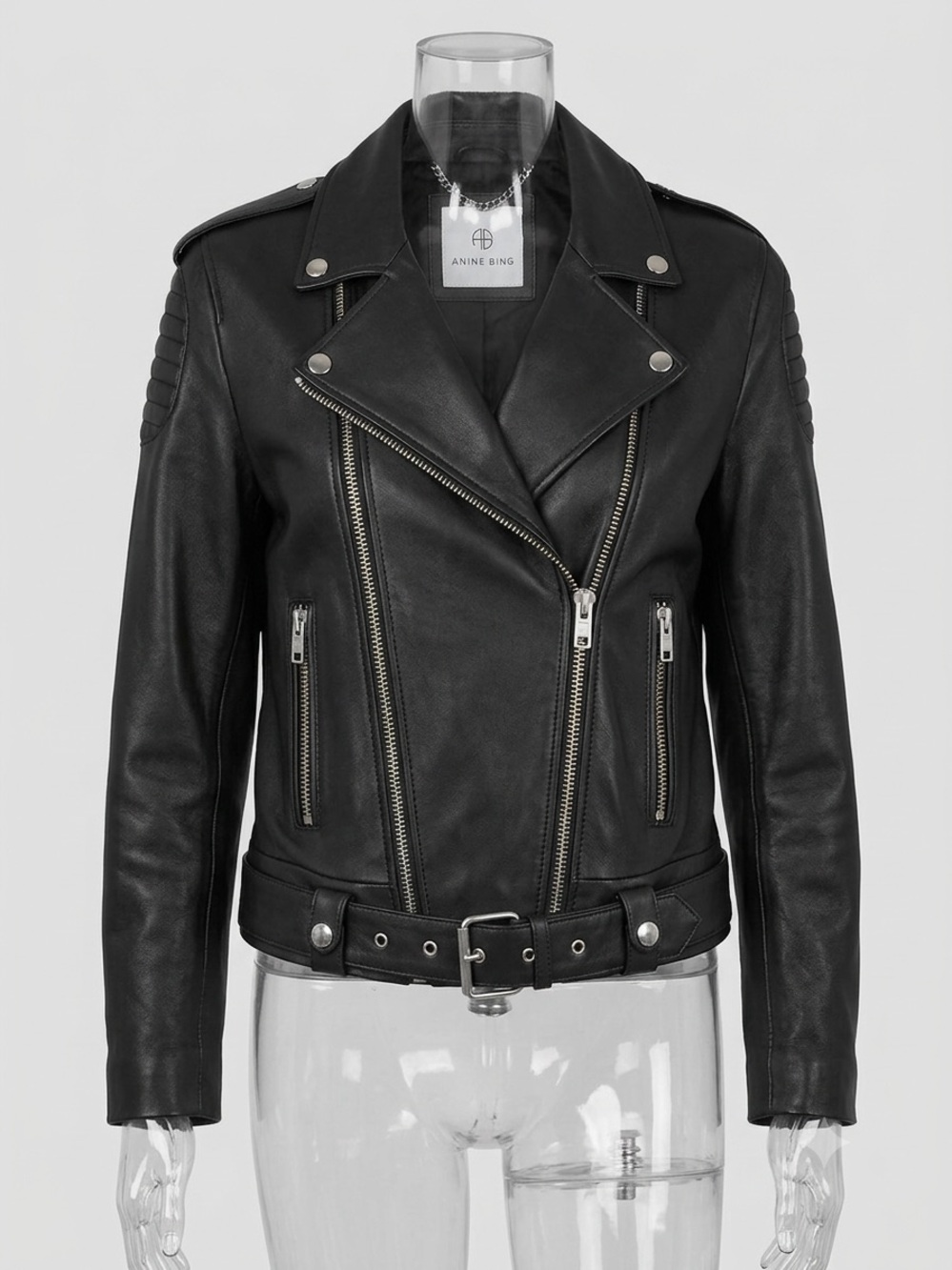 Anine Bing Black Leather Asymmetrical Biker Jacket
